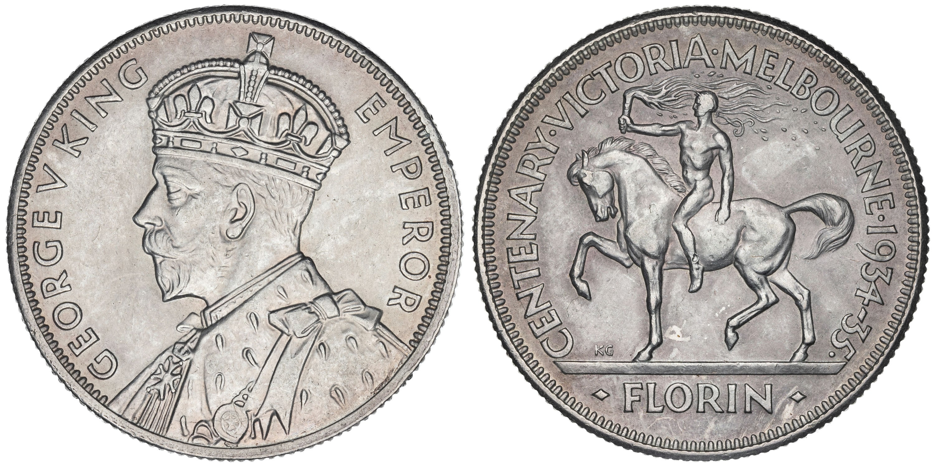 George V, Melbourne Centenary, Florin, 1934-35, UNC