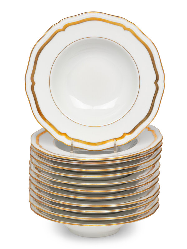 A Set of Twelve Raynaud Limoges Marie Antoinette Porcelain Soup Bowls