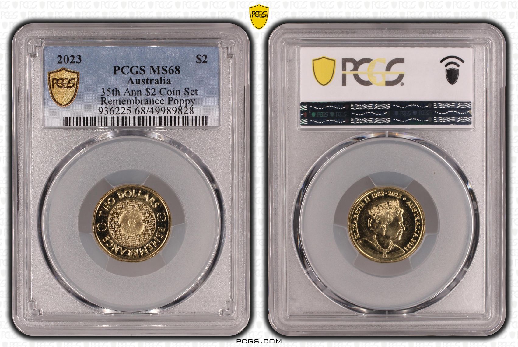 35th Ann $2 Coin Set Remembrance Poppy , Two Dollar, 2023, PCGS MS68