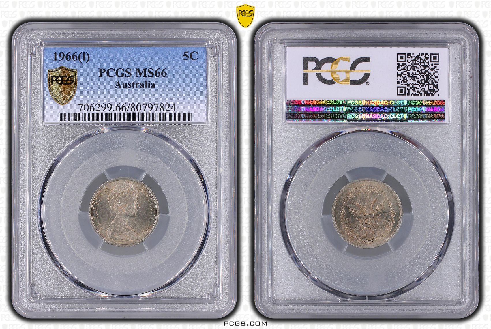 Elizabeth II, Five Cent, 1966(L), PCGS MS66