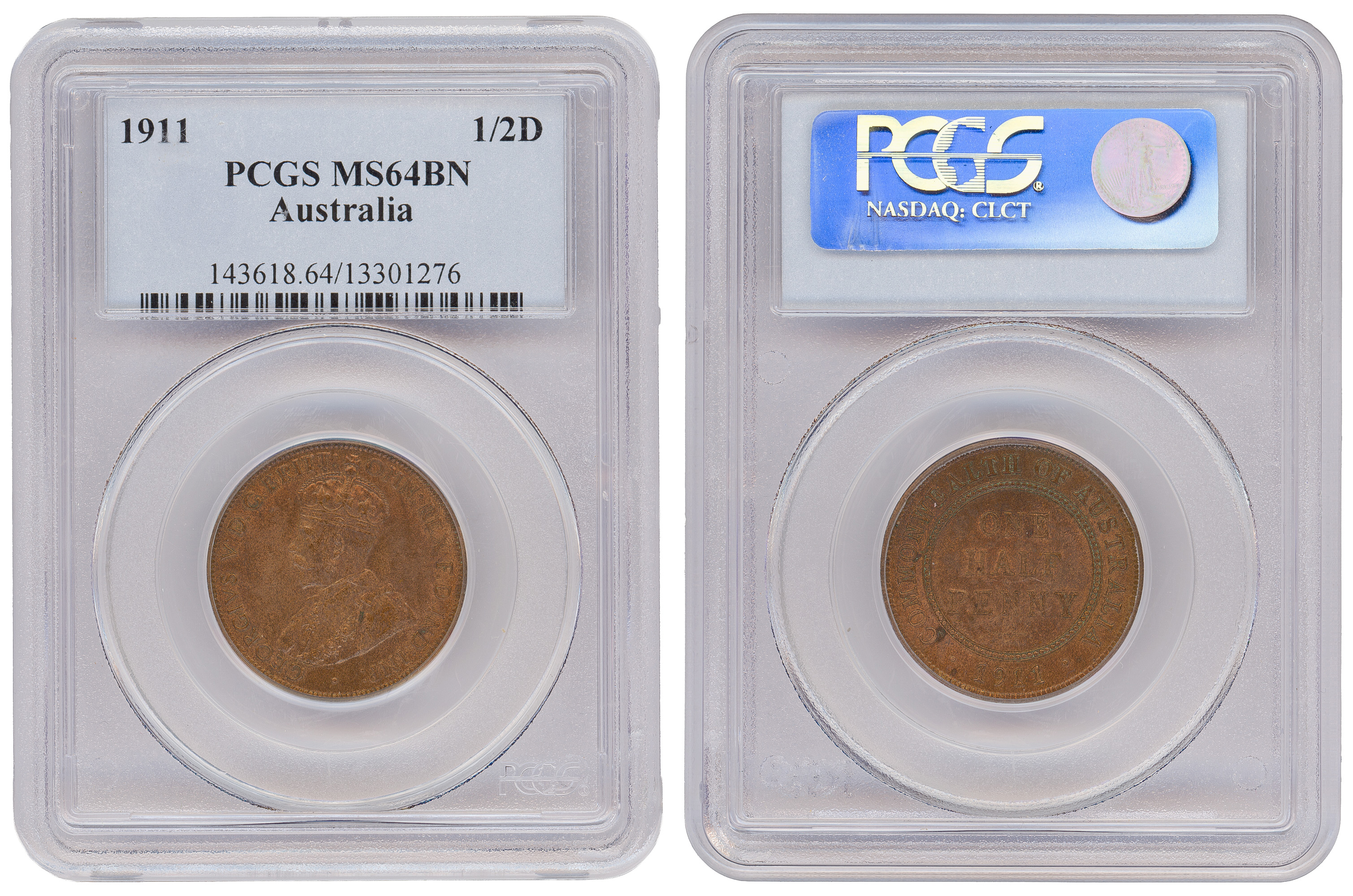 George V, Halfpenny, 1911, PCGS MS64BN