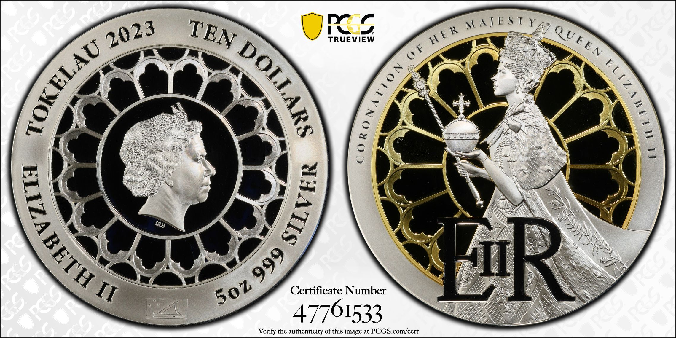 Tokelau Islands, Queen Elizabeth Coronation POP 1/0, Ten Dollar, 2023, PCGS PR70DCAM