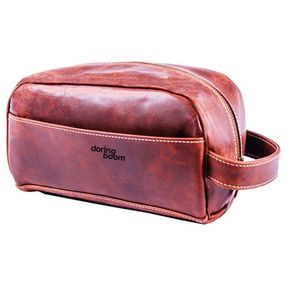 Genuine Leather Toiletry or Cosmetic Bag Cherry Red |