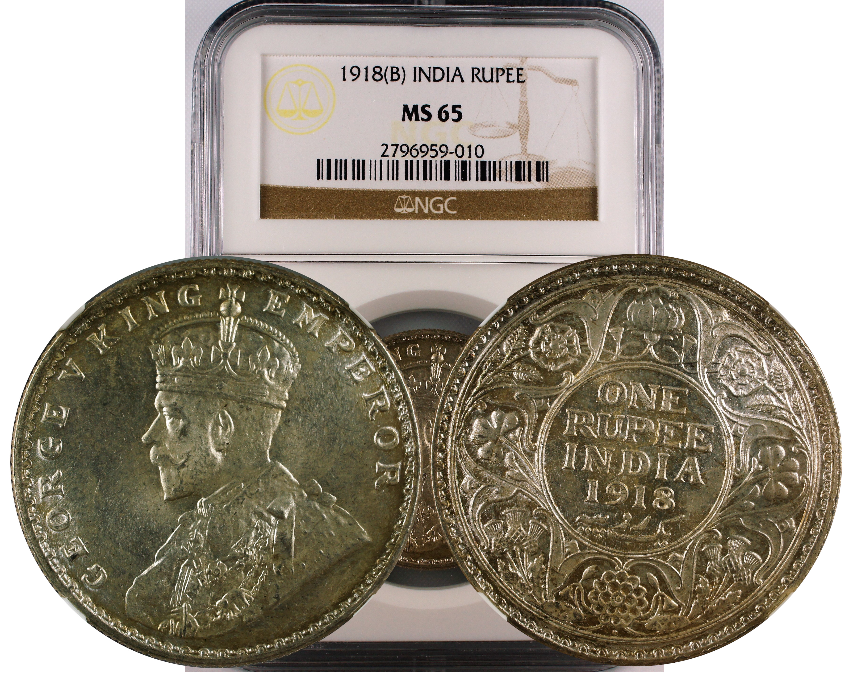 1918 B INDIA RUPEE MS65