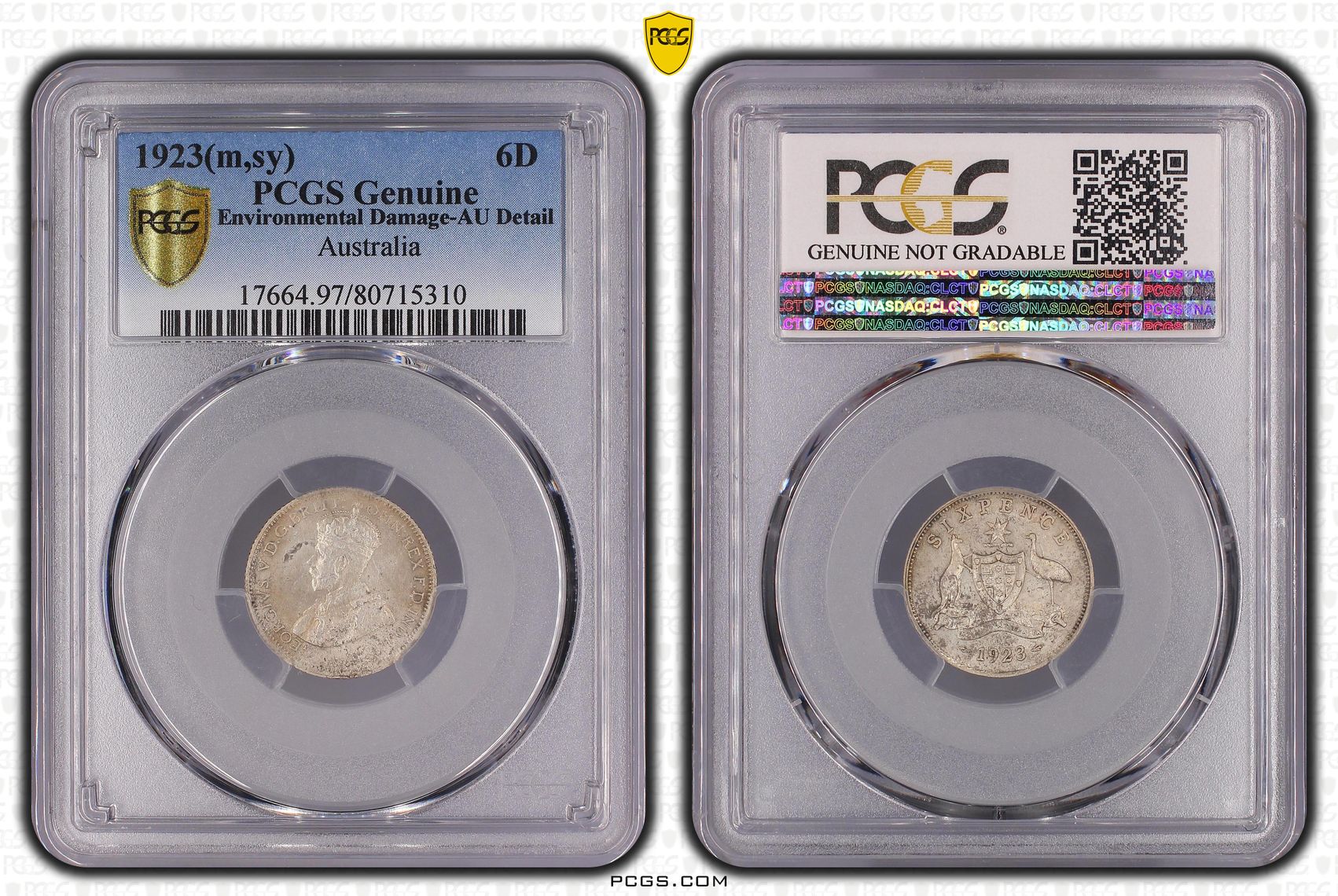 George V, Sixpence, 1923, PCGS No Grade