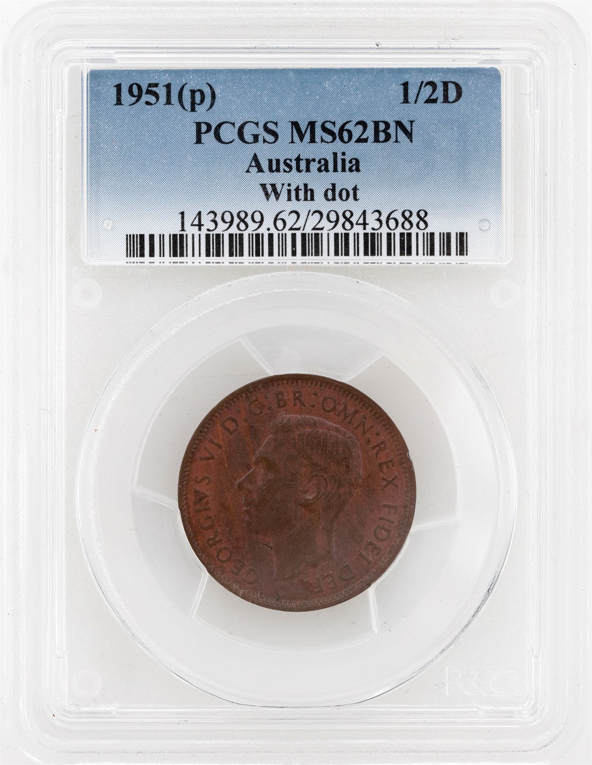 1951(p) Australia Half Penny With dot PCGS - MS62BN -688