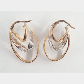 9CT GOLD PLATED & 925 SILVER TRI CREOLE HUGGIE EARRINGS - 51929/10076