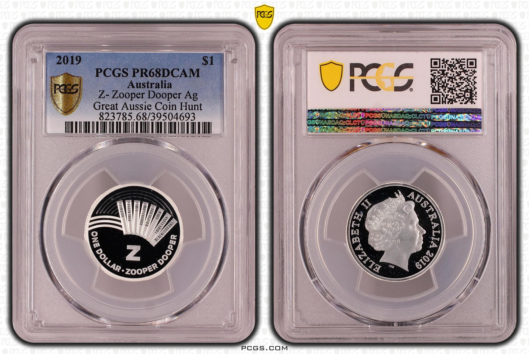 Z- Zooper Dooper Ag Great Aussie Coin Hunt, One Dollar, 2019, PCGS PR68DCAM