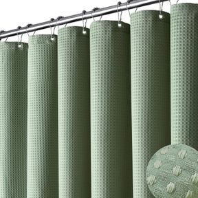 DYNAMENE EXTRA LONG SHOWER CURTAIN,96 INCHES LONG WAFFLE WEAVE HEAVY DUTY THICK FABRIC BATHROOM SHOWER CURTAIN, HEAVY DUTY WEIGHTE