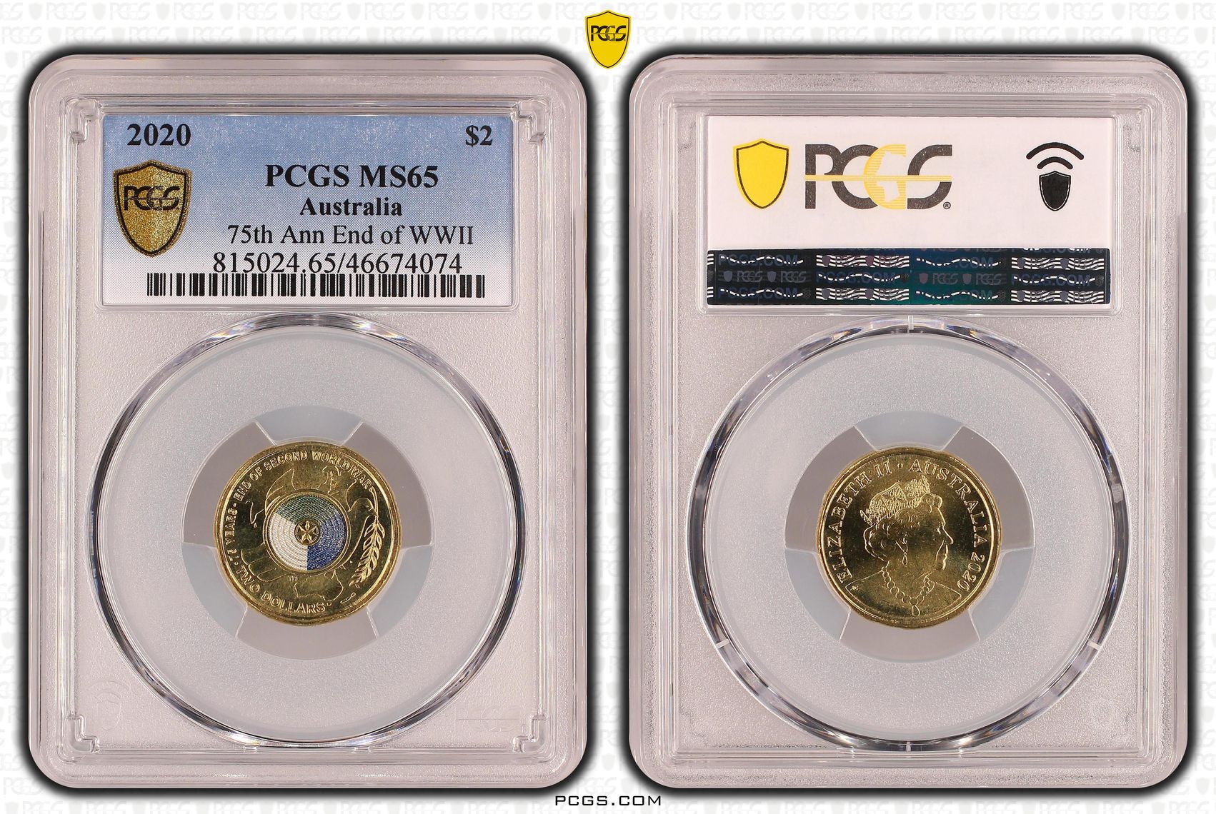 Elizabeth II, 75th Ann End of WWII, Two Dollar, 2020, PCGS MS65