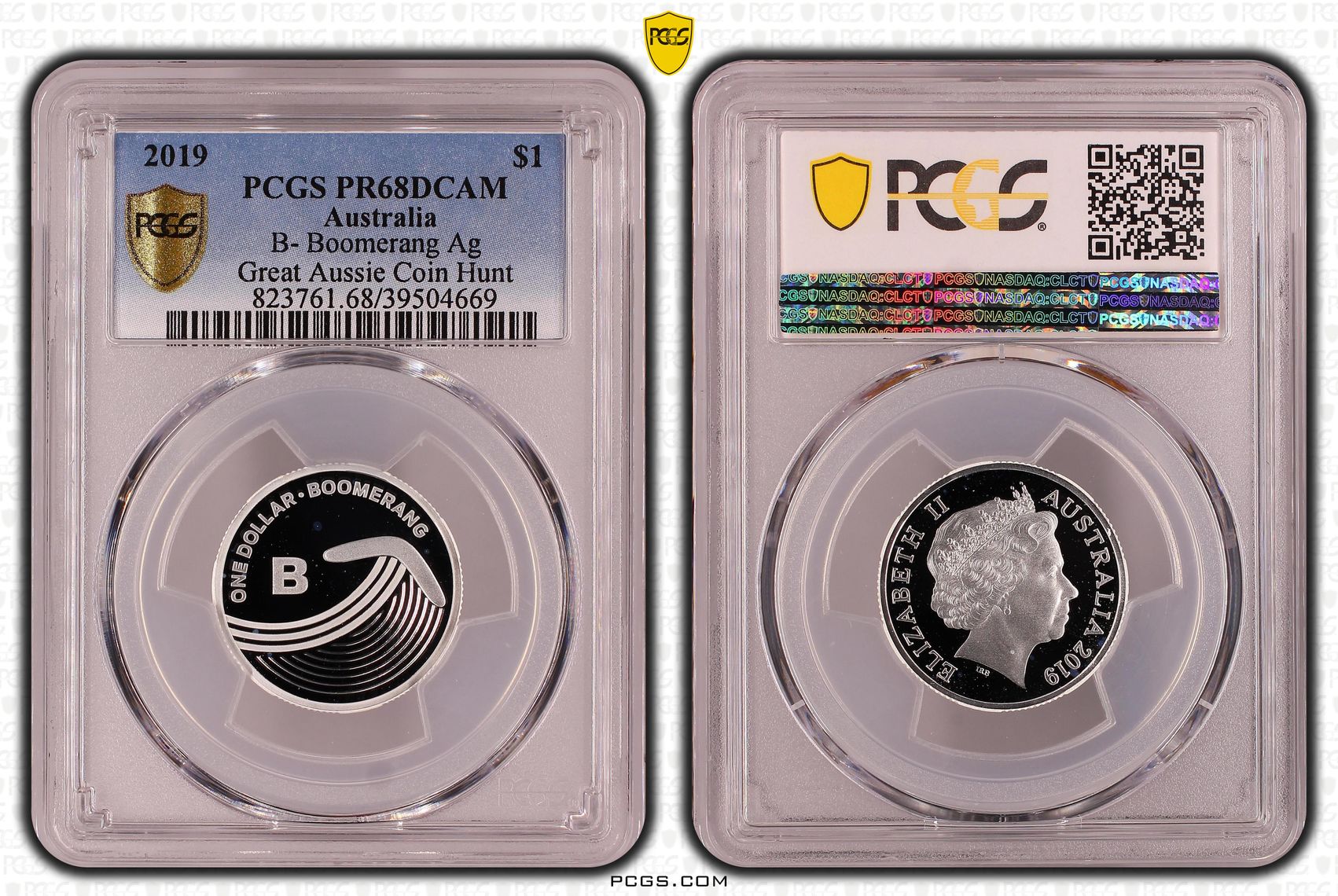 B- Boomerang Ag Great Aussie Coin Hunt, One Dollar, 2019, PCGS PR68DCAM