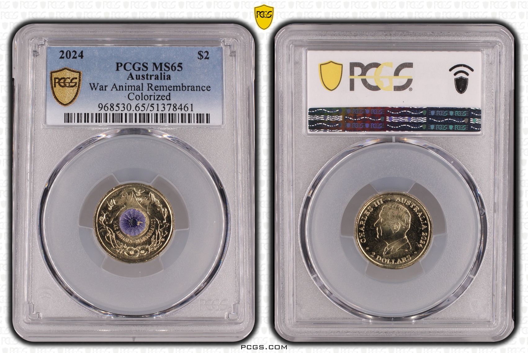 War Animal Remembrance Colorized, Two Dollar, 2024, PCGS MS65