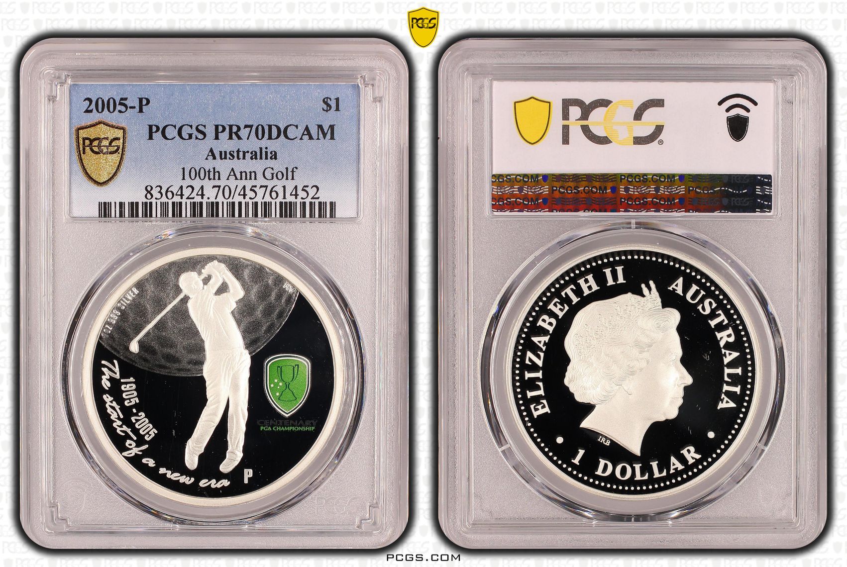 Elizabeth II, 100th Ann Golf, POP 1/0, One Dollar, 2005-P, PCGS PR 70DCAM