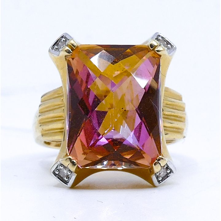 Fancy 14k Pink Tourmaline & Diamond Ring Size 8