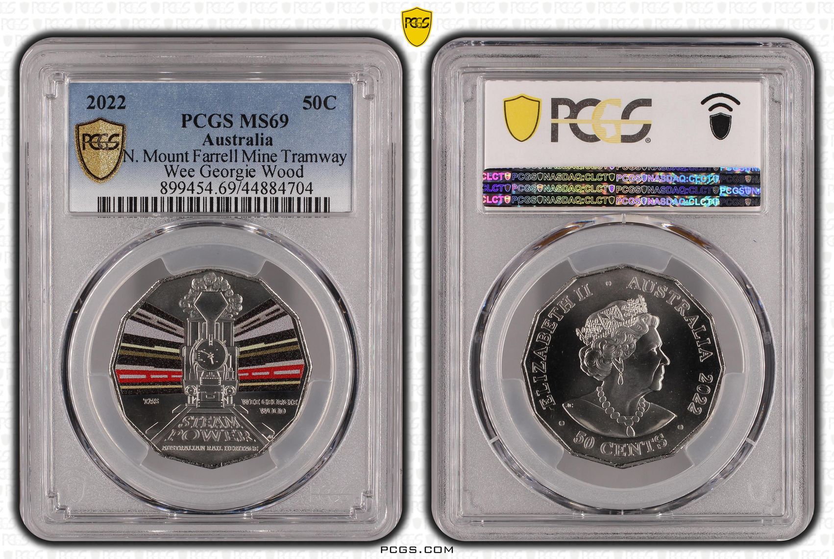 Tasmania Wee Georgie Wood - Rail Heritage Colorized, Fifty Cent, 2022, PCGS MS69