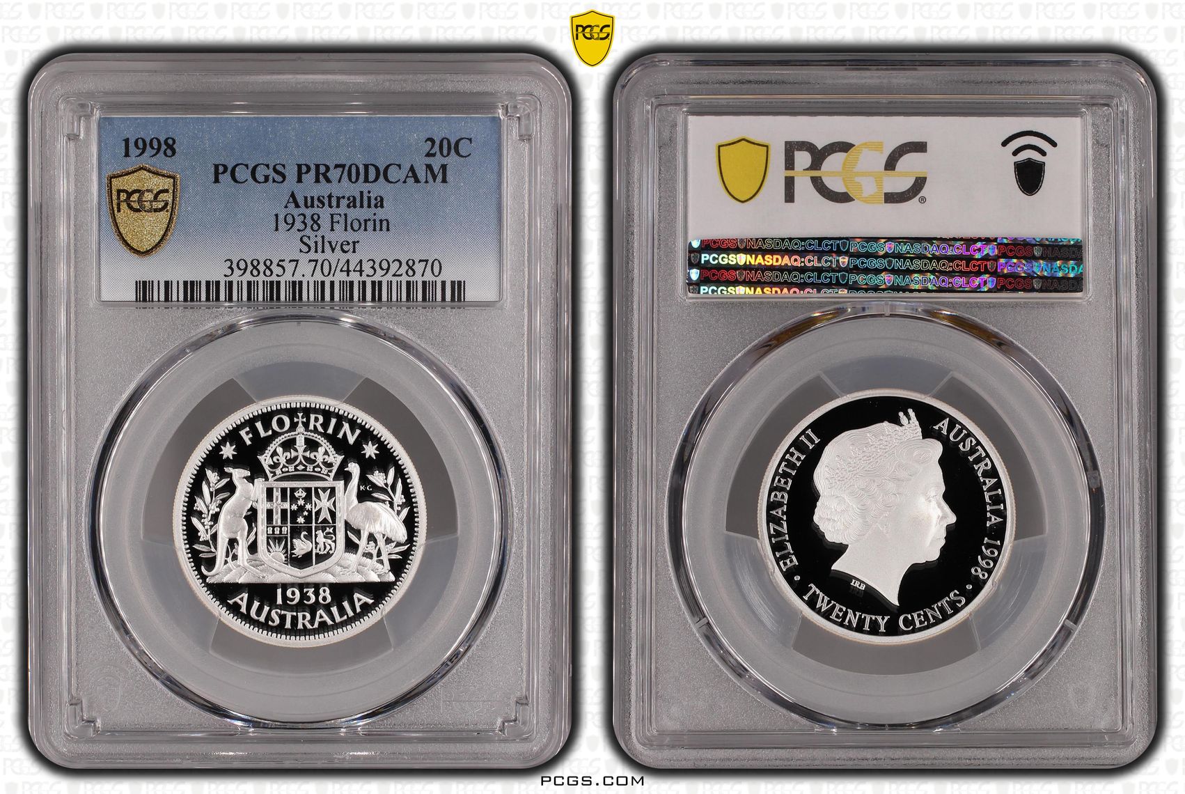 1998 Australia Twenty Cent, 20c 1938 Florin Silver PCGS - PR70DCAM POP 22/0 -870
