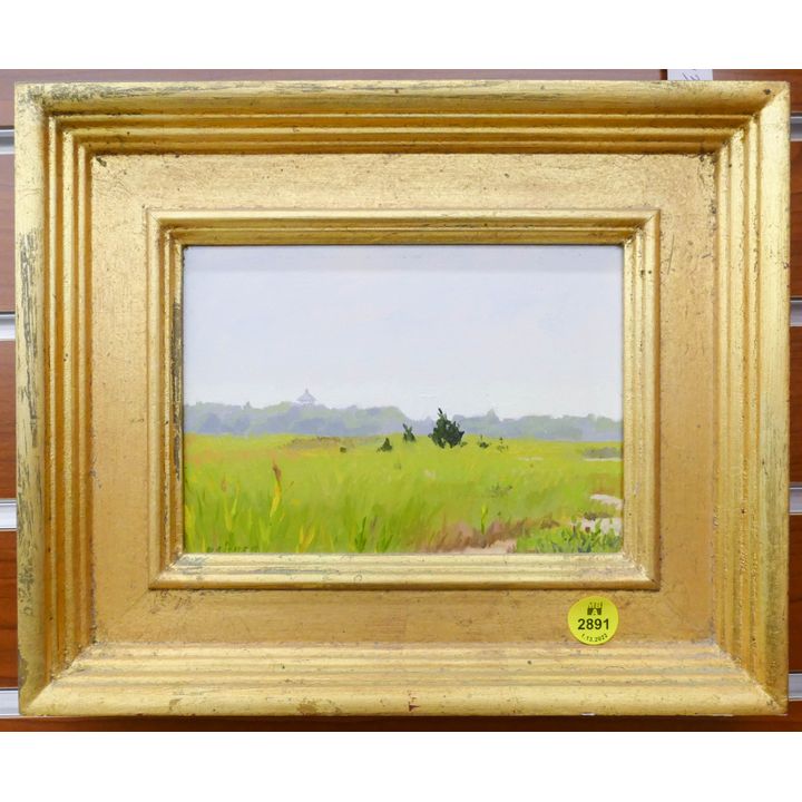 Hillary Osborn Green Landscape Oil on Masonite Framed- 9x11''
