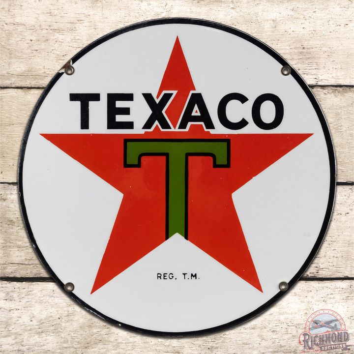 Superb Texaco Motor Oils 15" Single Sided Porcelain Sign "Black T"