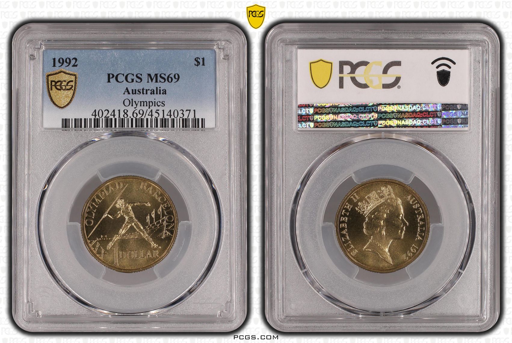 1992 Australia One Dollar, $1 Olympics PCGS - MS69 POP 9/0 -371