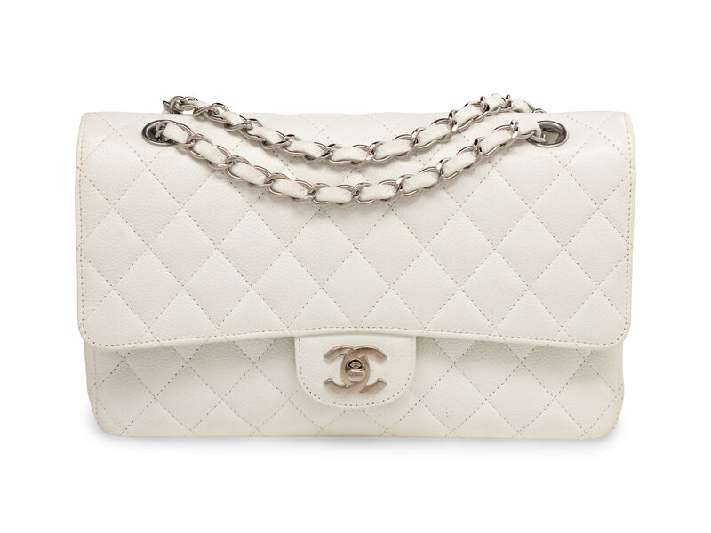 Chanel Medium Classic Flap Bag in White Caviar Leather