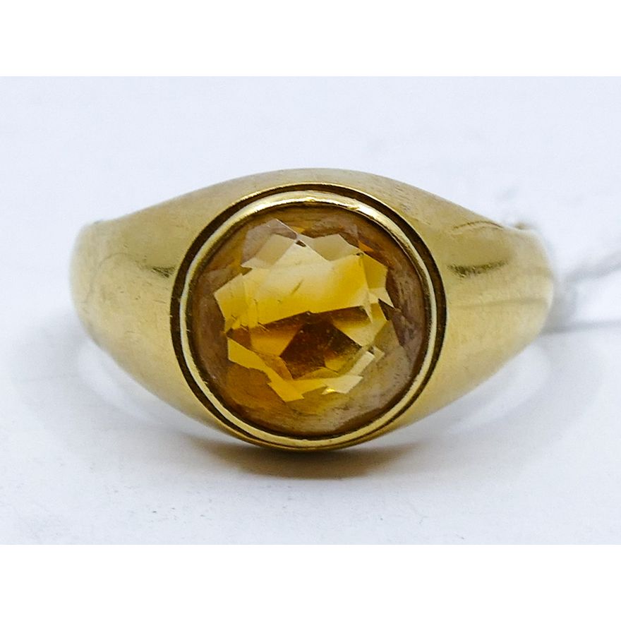 Men's 18k Deco Citrine Ring Size 8.5 - 7.8 Grams