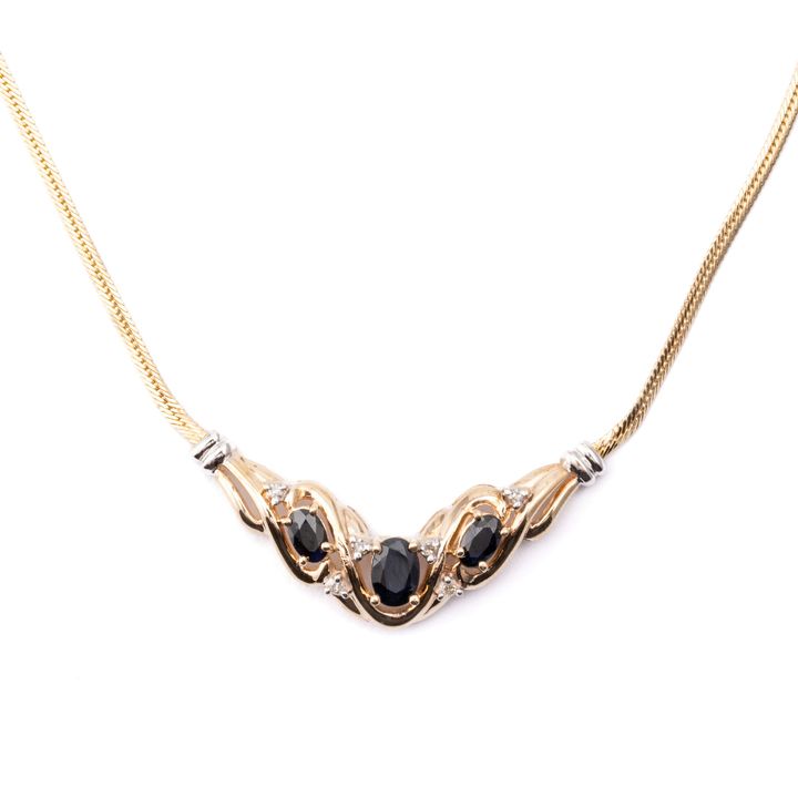 Sapphire & Diamond Necklace 9ct Gold,