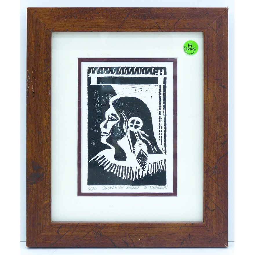 A. Napoleon ''Suquamish Woman'' Woodcut Print Framed 12''x10''