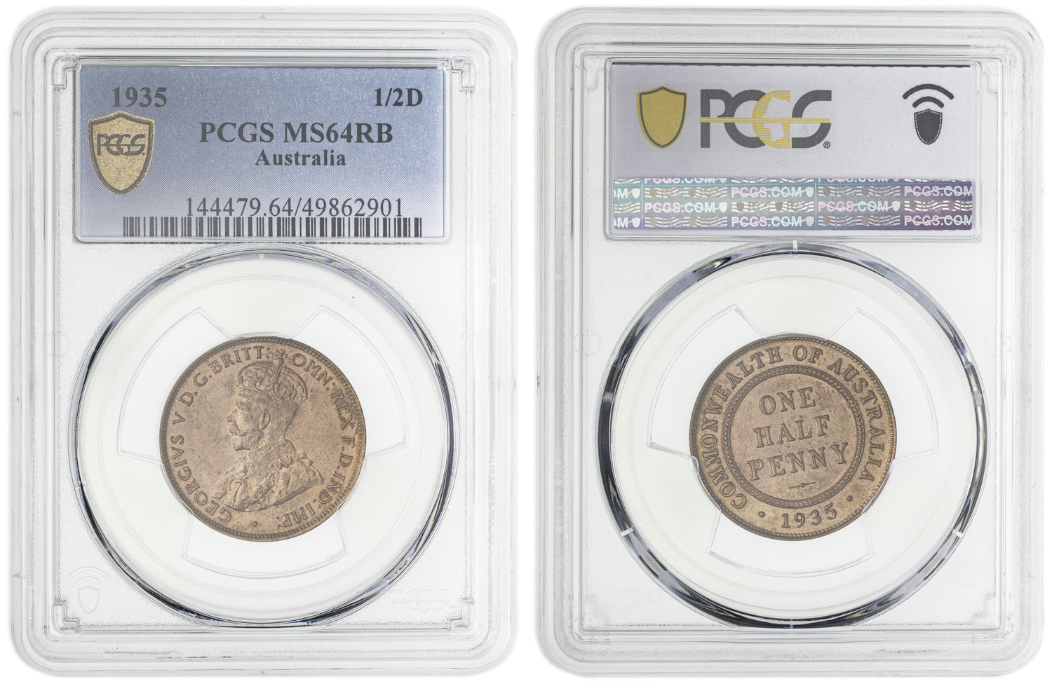 George V, Halfpenny, 1935, PCGS MS64RB
