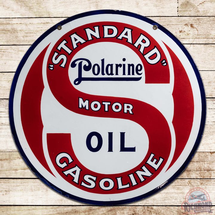Outstanding Standard Polarine Motor Oil Gasoline 30" Double Sided Porcelain Sign