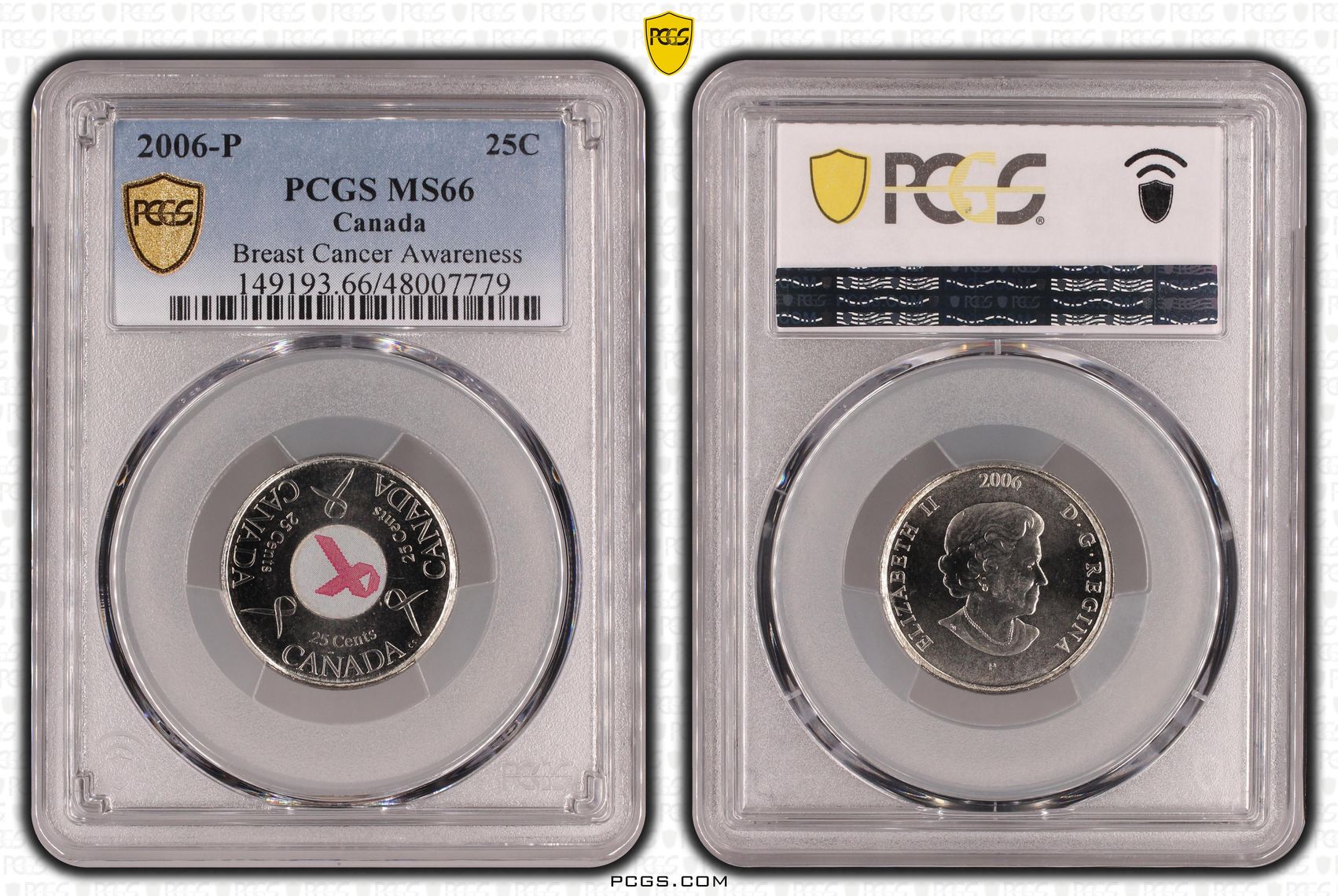 Elizabeth II, Canada, Breast Cancer Awareness , Twenty Five Cent, 2006-P, PCGS MS66
