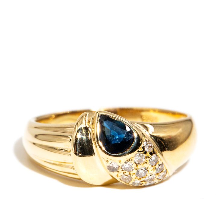 Blue Sapphire & Round Diamond 18ct Gold Ring,