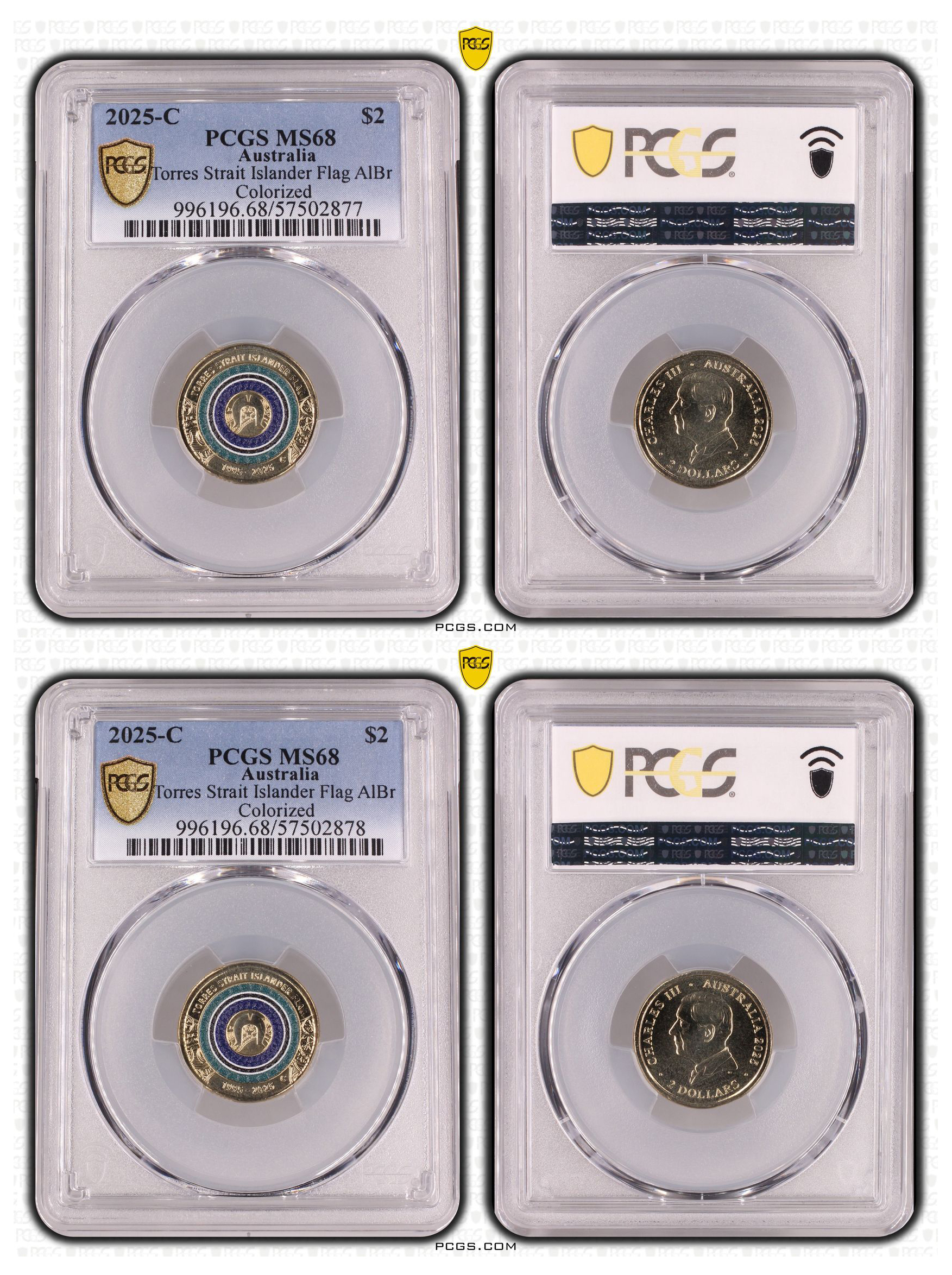 Torres Strait Islander Flag AlBr Colourised, Two Dollars, 2025-C, PCGS MS68