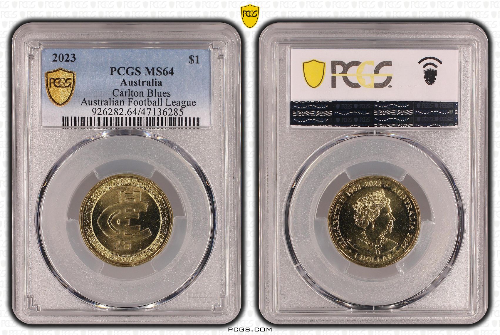 Elizabeth II, AFL - Carlton Blues, One Dollar, 2023, PCGS MS64