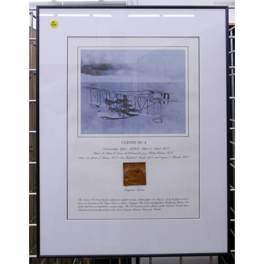 Curtiss NC-4 Airplane Fabric Fragment Framed- 24x18''
