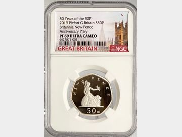 2019 BRITANNIA PIEDFORT SILVER PROOF 50 PENCE PF69UCAM