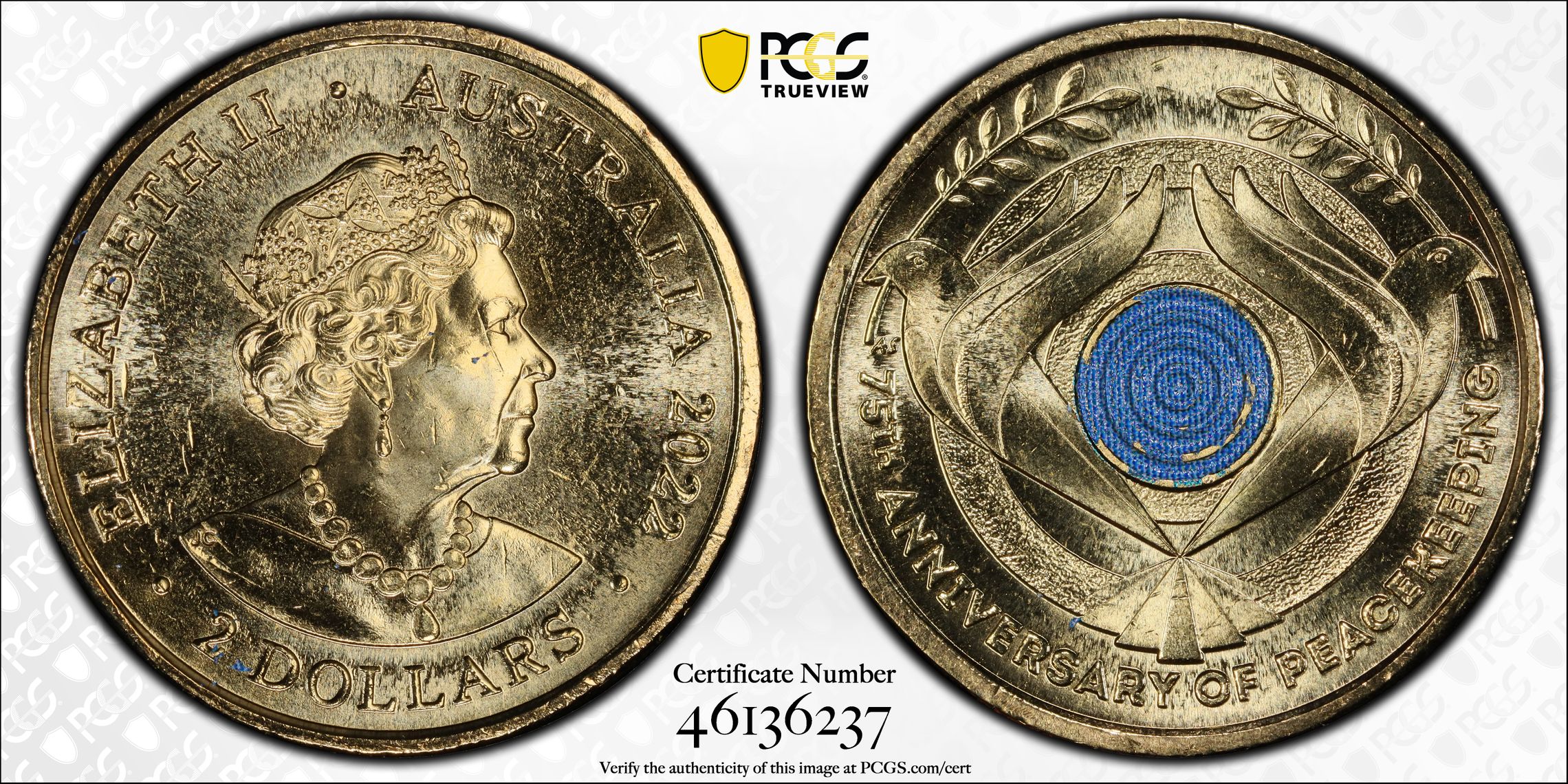 Elizabeth II, Peacekeeping - Colorized , Two Dollar, 2022, PCGS MS66