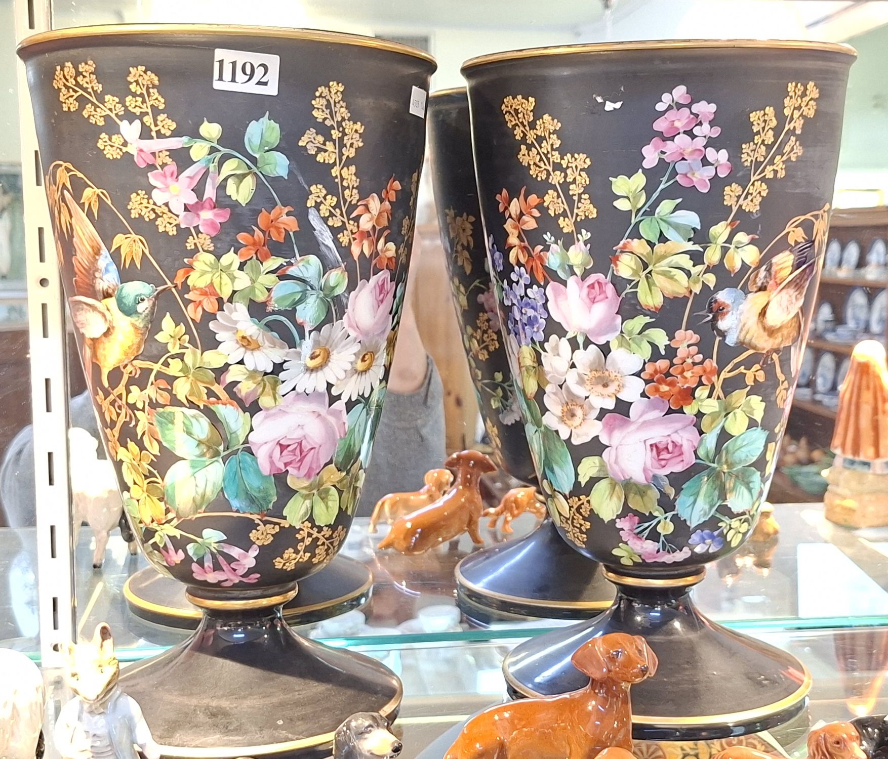 A PAIR OF ANTIQUE MANTLE VASES