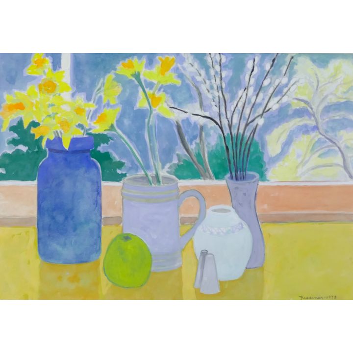Howard Fussiner''Still Life, Hampstead Window'' 1978 Gouache