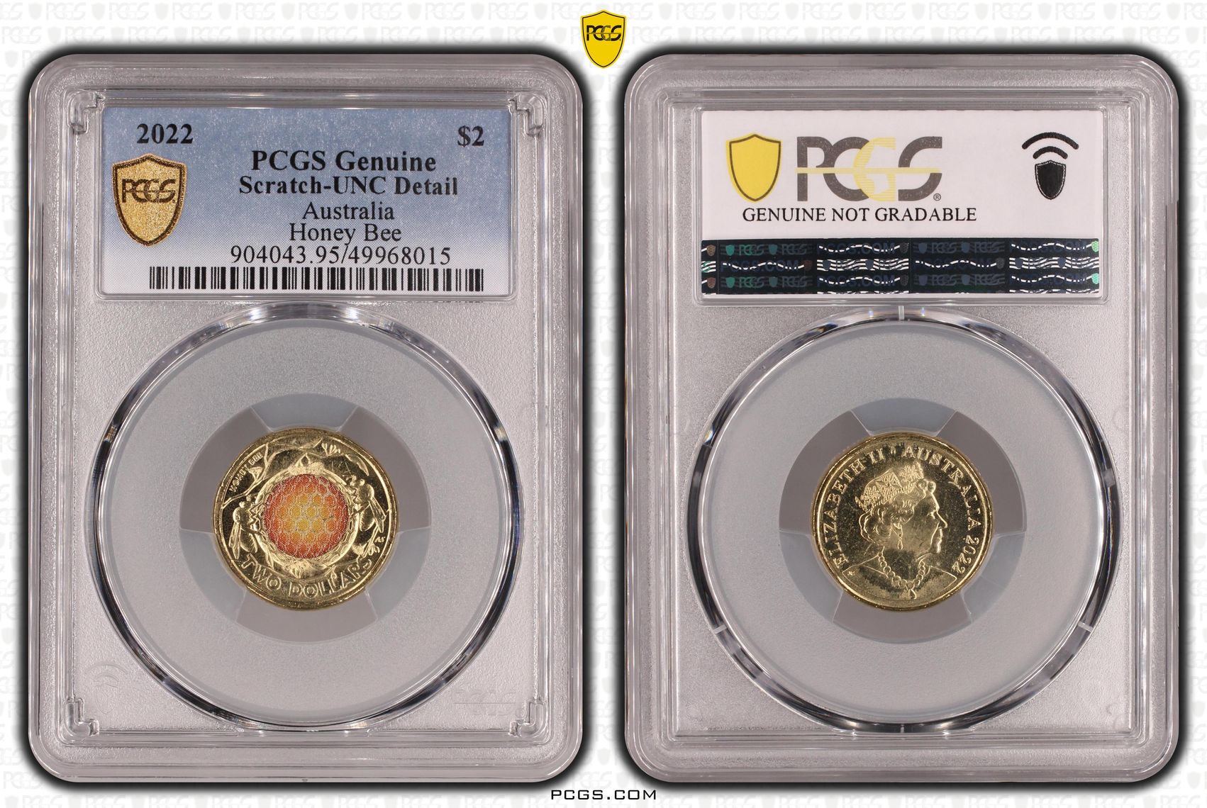 Honey Bee Colorized, Two Dollar, 2022, PCGS Genuine - UNC Details (95 - Scratch)