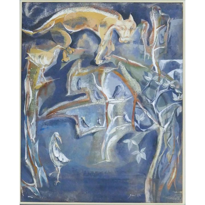 Jano Argue (Bellingham) ''Night Stalker'' 1976 Gouache Framed
