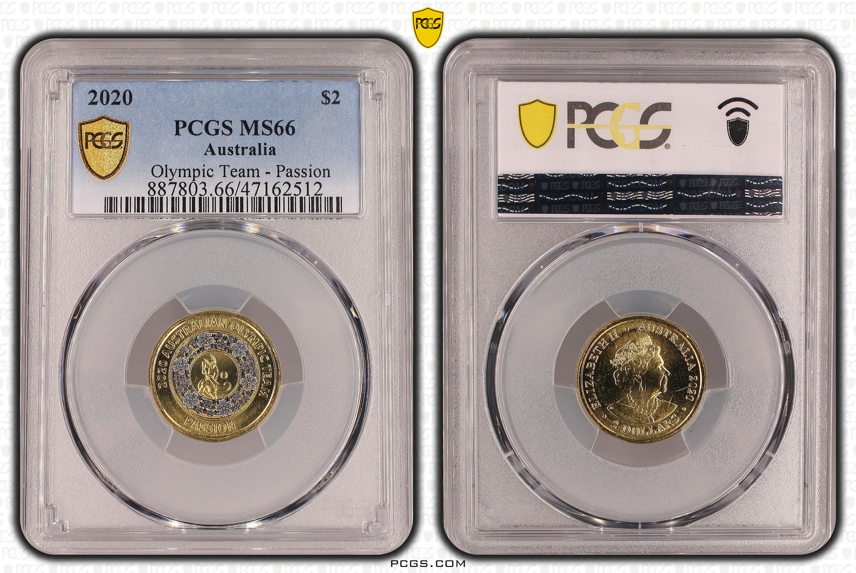 Elizabeth II, Olympic Team - Passion, Two Dollar, 2020, PCGS MS66