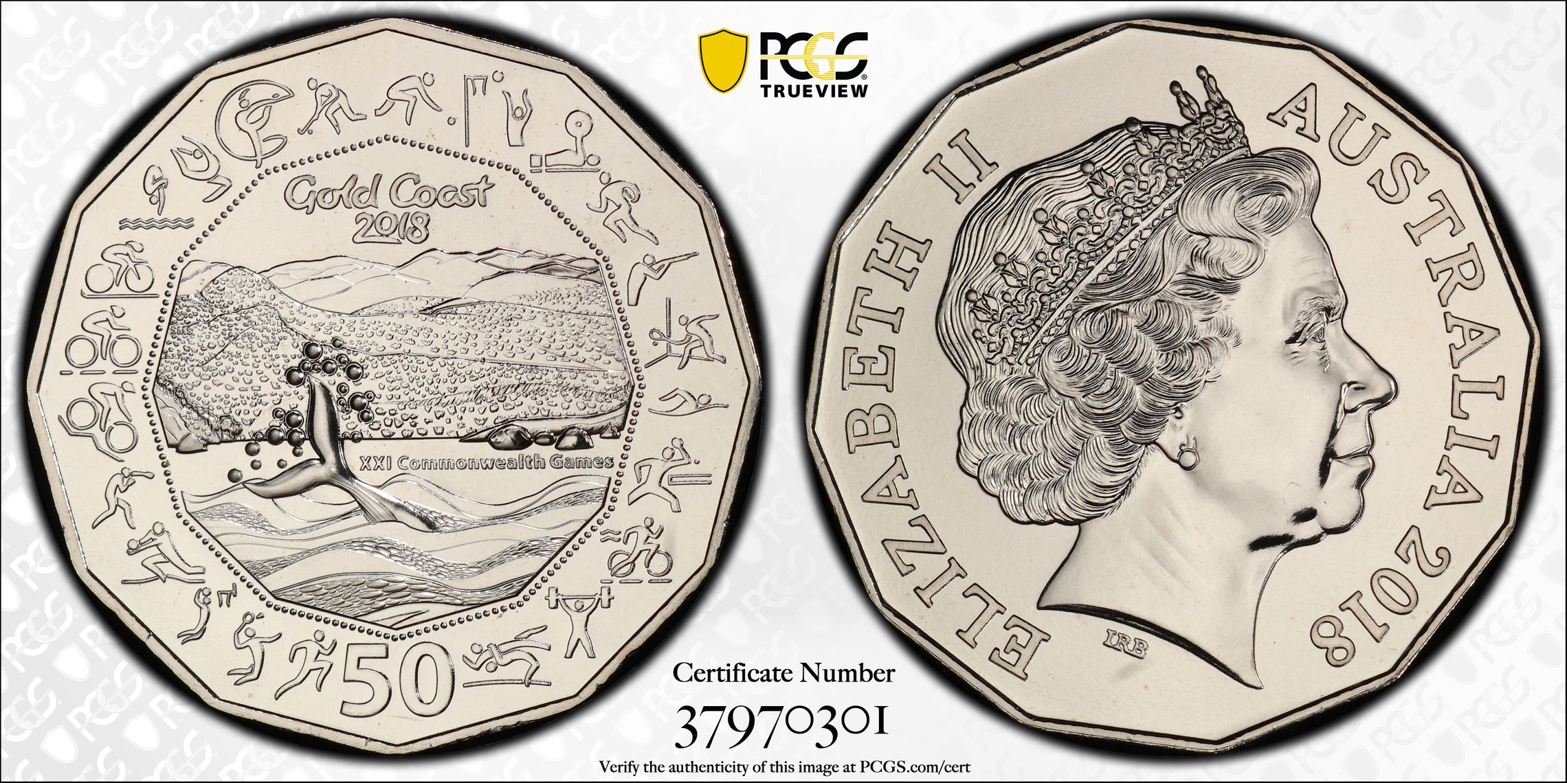 2018 Australia Fifty Cent, 50c Gold Coast XXI Commonwealth Games PCGS - MS69 POP 11/0 -301