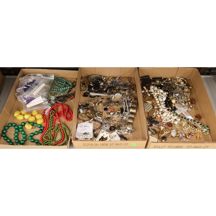 3 Boxes Vintage Costume Jewelry Bottom Shelf