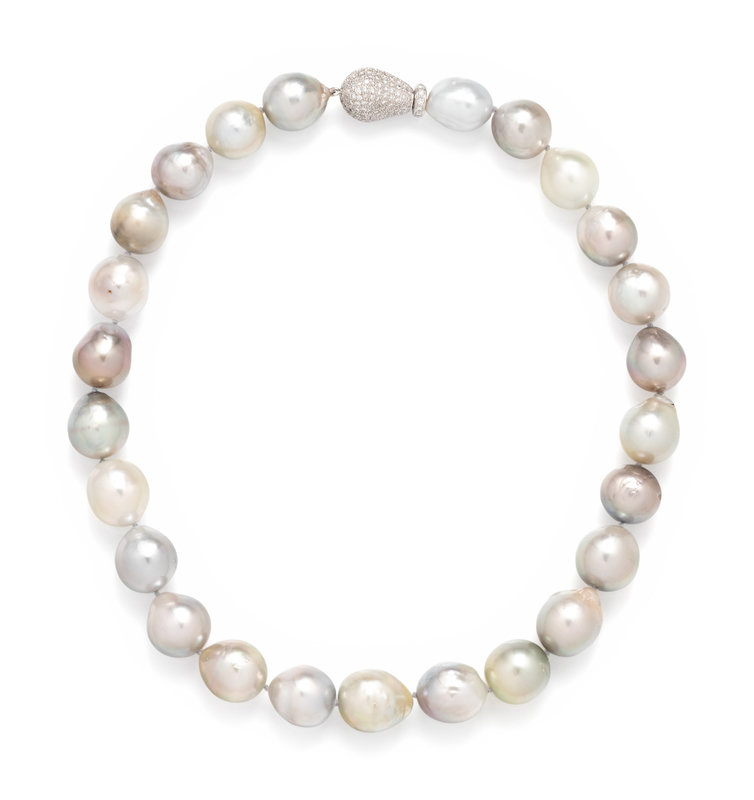 CULTURED GREY BAROQUE PEARL AND DIAMOND NECKLACE