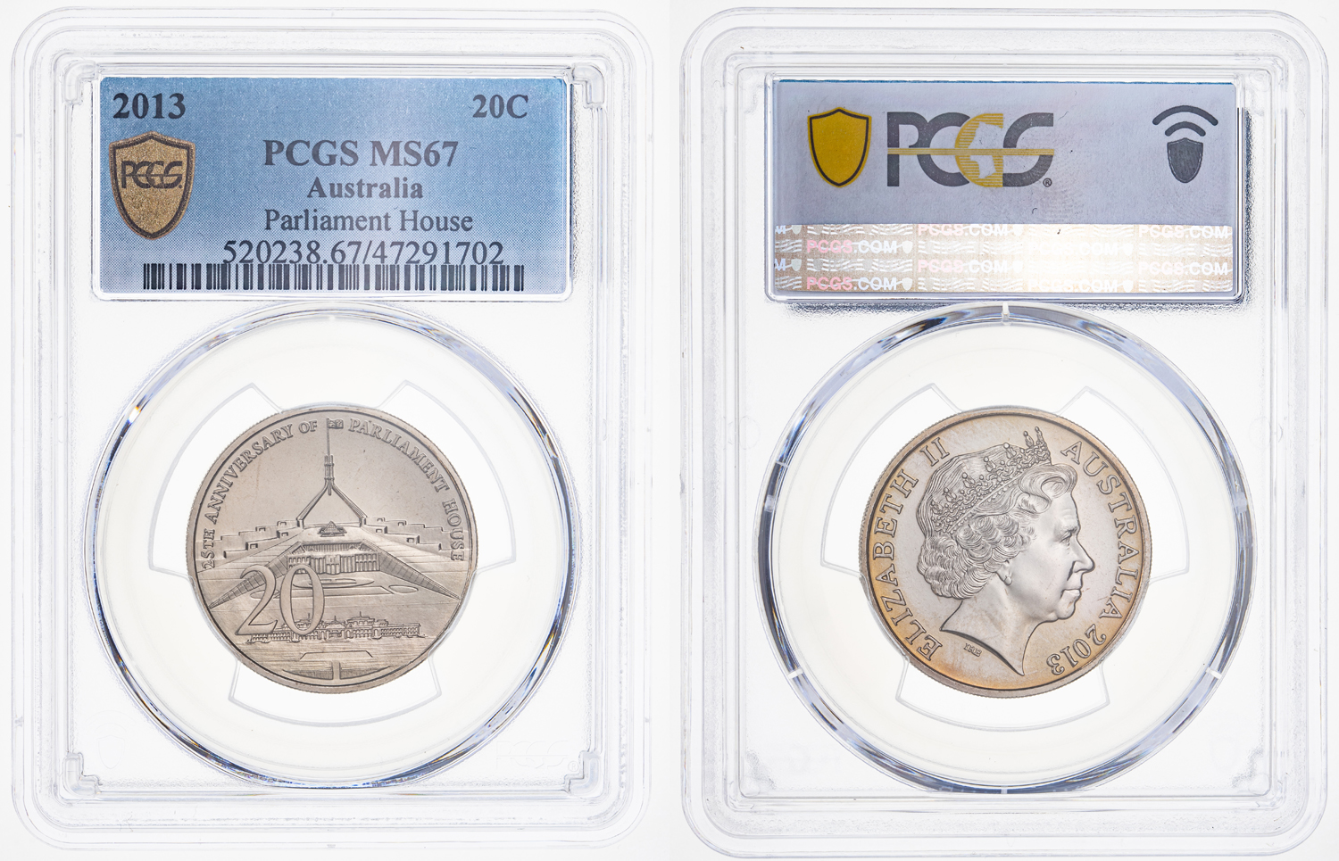 Parliament House, Twenty Cent, 2013, PCGS MS 67