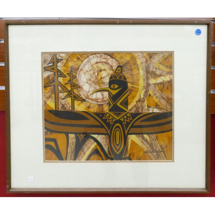 Lou Wilson Northwest Totem Batik Framed 21''x24.5''