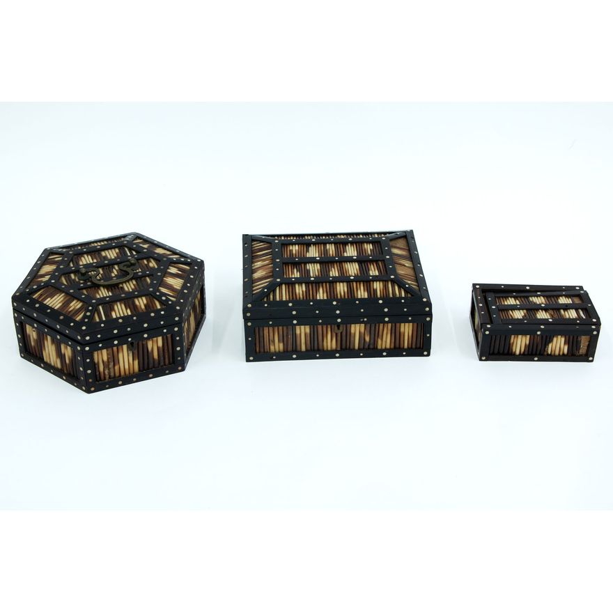 Three late-19th-century quill boxes