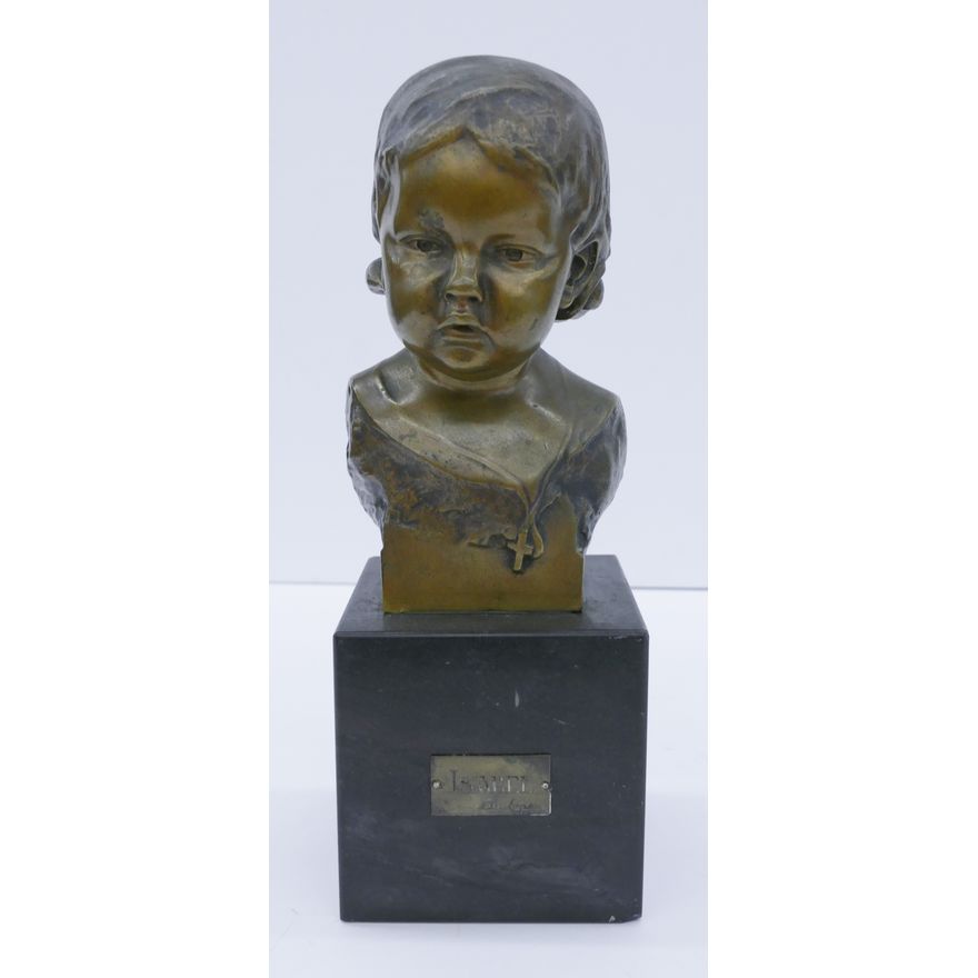 Antique Feix Lopes 'Isabel' Child Bust Bronze Sculpture- 10.5x3.5''