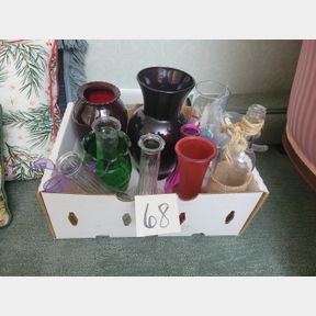 Collection of vases and decorative glass pebbles