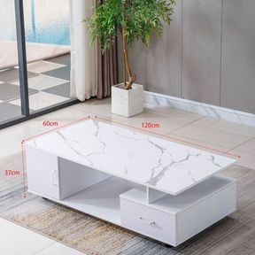 Coffee Table Living Room Center Table Marble Top with Storage White 120 cm |